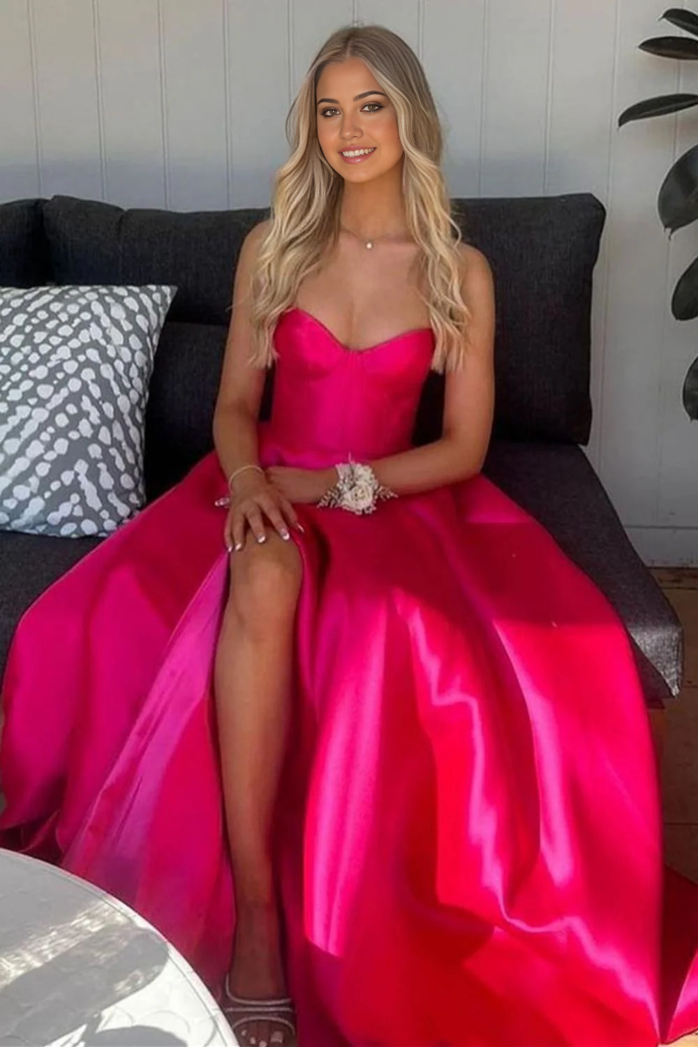 A Line Princess Sweetheart Green Long Prom Dress with Split Front